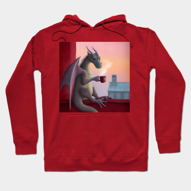 Grey Dragon Drinking Coffee Hoodie by druidwolfart